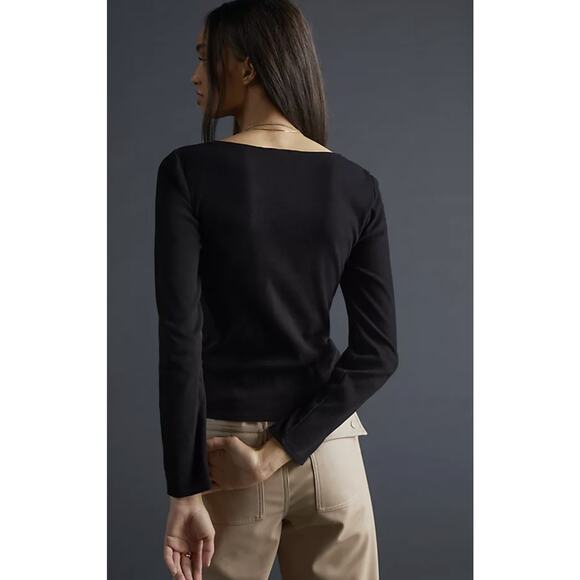 NEW Anthropologie T.La Ribbed Square-Neck Moss Top - Size: Small - Picture 2 of 8